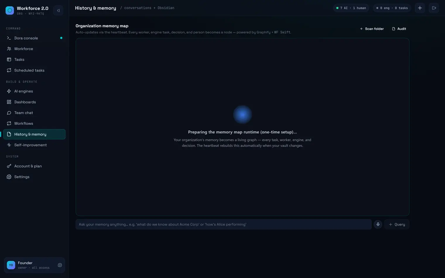 The history and memory screen in Workforce 2.0